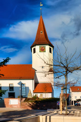 City of Jettingen with St. Martin's Church, Baden-Württemberg. It belongs to the Stuttgart Region and to the peripheral Zone of the European metropolitan region of Stuttgart.