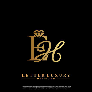 Initial Letter Luxury EH with diamond. Diamond Icon in Flat Style Logo.