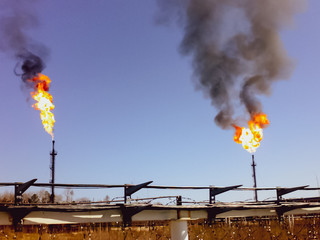 Burning of gas in torches. Pressure relief system. Oil preparation and pumping workshop. The...