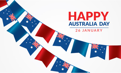 26 January Happy Australia Day With Flag and white background illustration Vector 