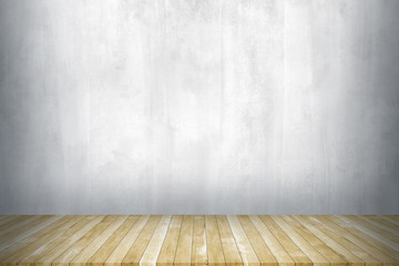 Wood table top with concrete wall background. Used for product placement or montage.