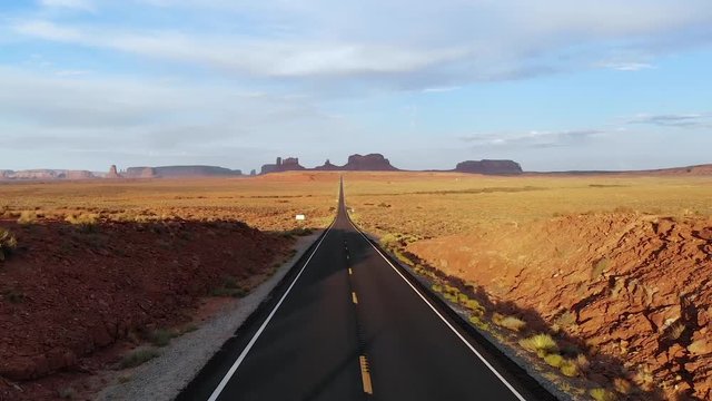 Aerial view of Highway 163 leading to Monument Valley, Arizona, USA
