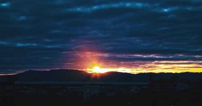 The first sun rises  in Osaka,Japan. 