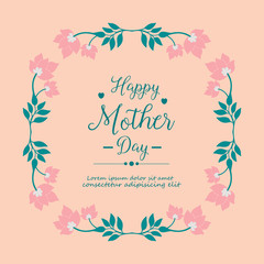 Beautiful wreath frame, with elegant peach background, for happy mother day greeting cards. Vector