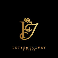 Initial Letter Luxury FJ with diamond. Diamond Icon in Flat Style Logo.
