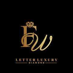 Initial Letter Luxury FW with diamond. Diamond Icon in Flat Style Logo.