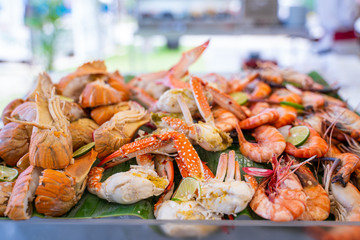 fresh cold seafood platter in line buffet