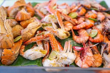 fresh cold seafood platter in line buffet