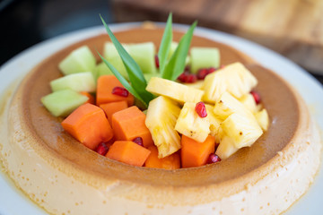 sweet puddings served with fruits
