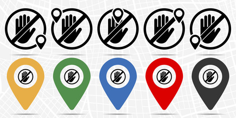 ban, prohibition, embargo, forbiddance hand, arm, fist, mitt, paw, claw icon in location set. Simple glyph, flat illustration element of Cinema theme icons
