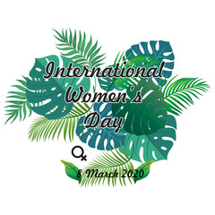 happy international women s day celebrations concept with symbol of a women on leaf background  8 march 2020