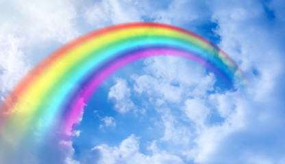 Rainbow background and sky with white clouds