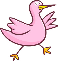 Funny and cute little pink bird walking happily