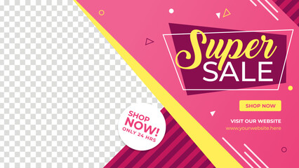 Super sale banner template. Promotion sale banner for website, flyer and poster - obrazy, fototapety, plakaty