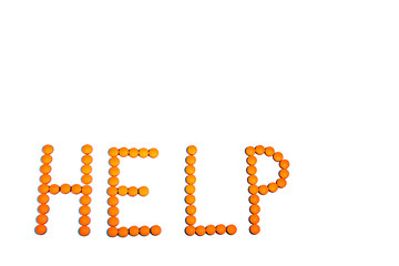 Prescription pills drugs medications antidepressant spell the word HELP isolated on white background