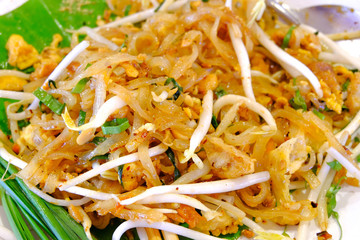 Pad Thai. Asian Cuisine, Fried Noodles Thai Style. Closeup view.
