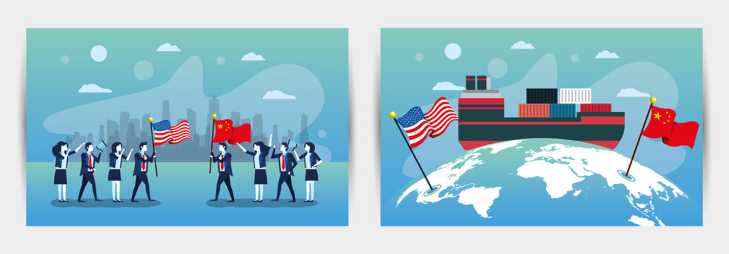 Bundle Of Business People With Usa And China Flags