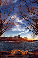 lanscape sky water tower sunset sea nature panorama blue hour