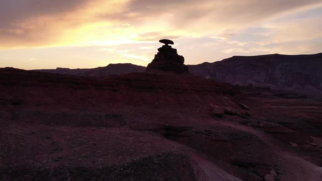 Aerial view of the Mexican Hat Rock formation in Utah, USA