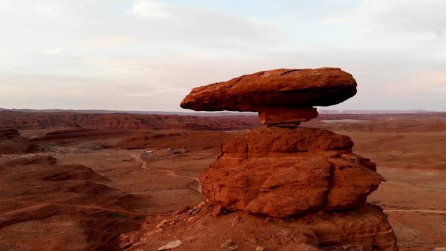 Aerial view of the Mexican Hat Rock formation in Utah, USA