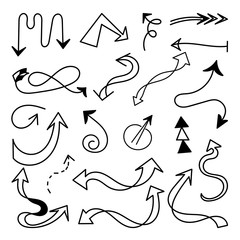 Arrows vector set.  Hand draw arrow design for business plan and education. Sketch idea design template.