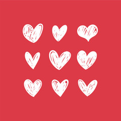 Heart doodles collection. Valentine's day hand drawn hearts. Love symbols.