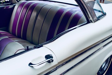 Classic car interior, purple and white. Collectors edition 