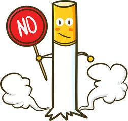 Funny and cute smoke character standing with "NO" sign