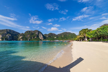 Beautiful tropical Loh Dalum beach in Phi Phi Island. Summer vacation.