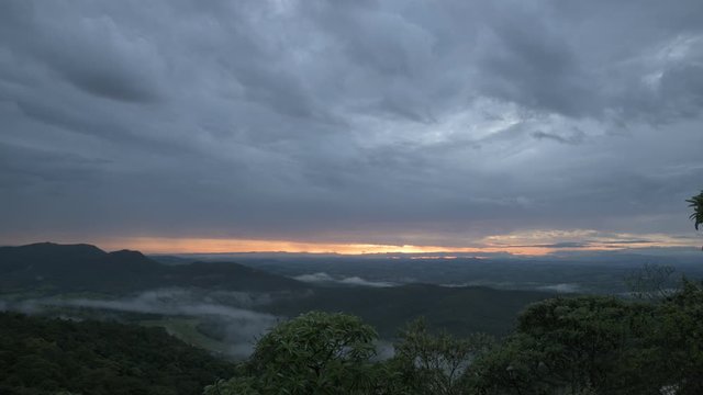Cloudy Sky and Fog at Sunrise in the Mountains in Brazil