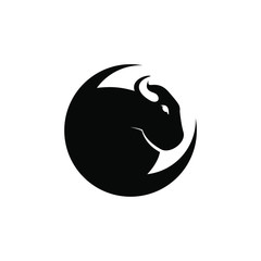 Bison or bull logo template with crescent moon combined symbol in flat design monogram illustration