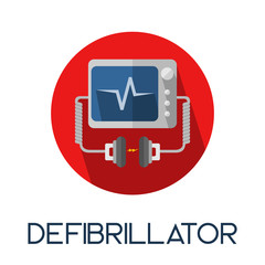 defibrillator electronic shock long shadow flat style medic icon illustration