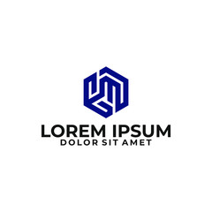 Initial letter EM logo template with hexagonal construction symbol in flat design monogram illustration