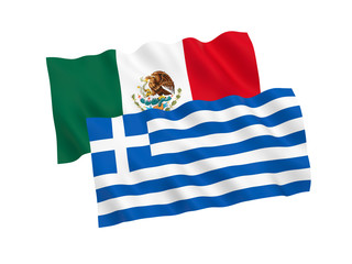 Flags of Greece and Mexico on a white background
