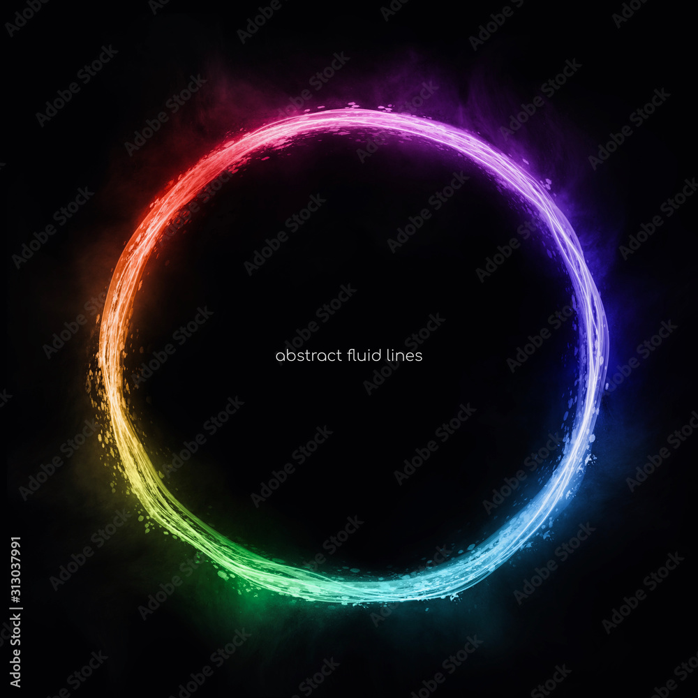 Aufkleber abstract circle lines round ring frame colorful rainbow light flowing isolated on black background w