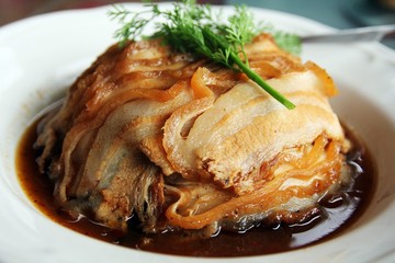 Chinese food with pork and egg