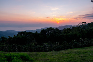 Sunrise scene over the high mountain.