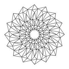 Easy mandala with triangles, basic and simple mandalas coloring book for adults, seniors, and beginner. Floral. Flower. Oriental. Book Page. Outline.