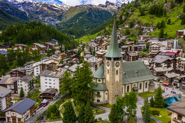 Beautiful aerial view landscape of Zermatt valley and Alps mountains