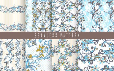 Materiał do szycia Abstract nature small seamless pattern set. Ethnic ornament, floral print, textile fabric, botanical.
