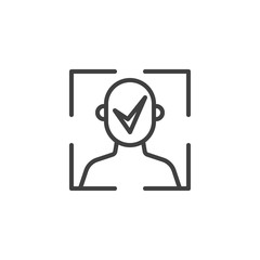 Face ID access line icon. Facial recognition linear style sign for mobile concept and web design. Biometric identification outline vector icon. Cyber protection symbol, logo illustration.