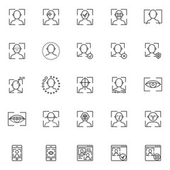 Face ID line icons set. Facial recognition linear style symbols collection, Biometric identification outline signs pack. Cyber protection vector graphics. Set includes icons as face eye retina scan