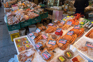 Fototapeta premium 二条市場の店頭に並べられた新鮮な海の幸 / 北海道札幌市