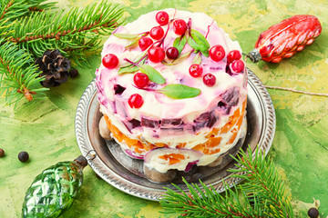 Christmas salad with herring