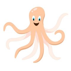 Octopus cute funny isolated on white. Vector drawing, children's illustration.