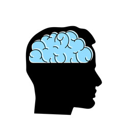 Silhouette head with brain vector flat illustation isolated on white