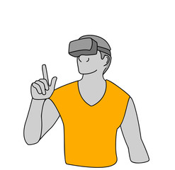 man with virtual reality glasses. presses fingers. virtual space concept. vector illustration.