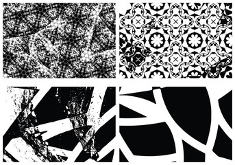 Set of grunge textures. Abstract black and white backgrounds. Collection of dirty spots, scratches, wear and tear