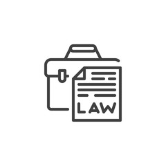 Briefcase and law document file line icon. linear style sign for mobile concept and web design. A court case outline vector icon. Law and Justice symbol, logo illustration. Vector graphics