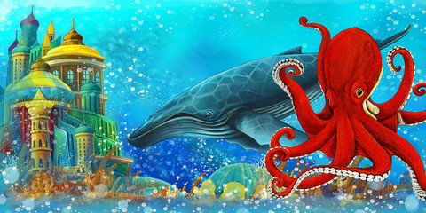 Obraz na płótnie Canvas cartoon scene with fishes in the beautiful underwater kingdom coral reef - illustration for children